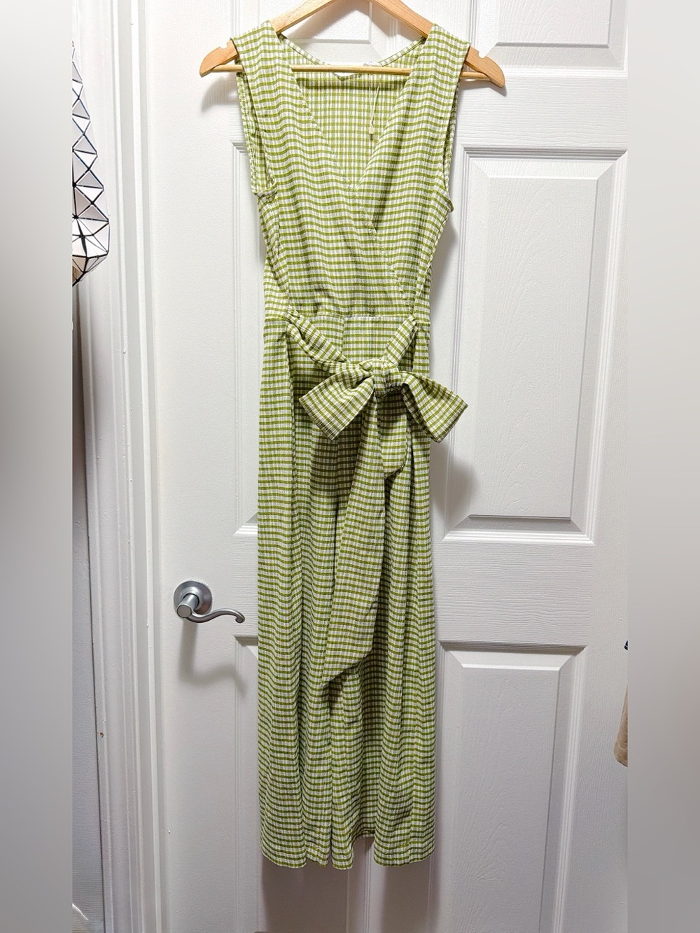 Mango Green Gingham Sleeveless Jumpsuit with Waist Tie